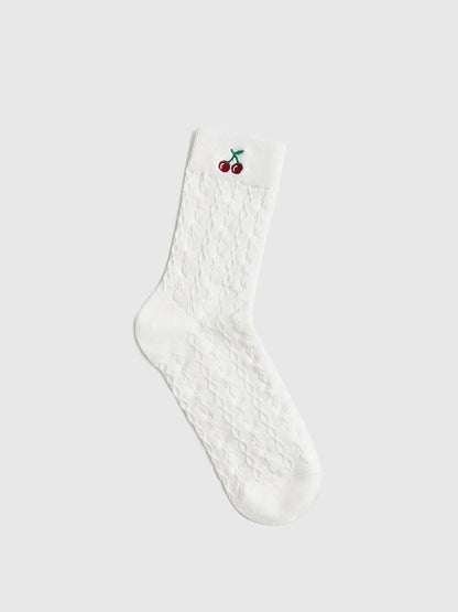 Cherry Embroidered Twist Warm Pile Socks