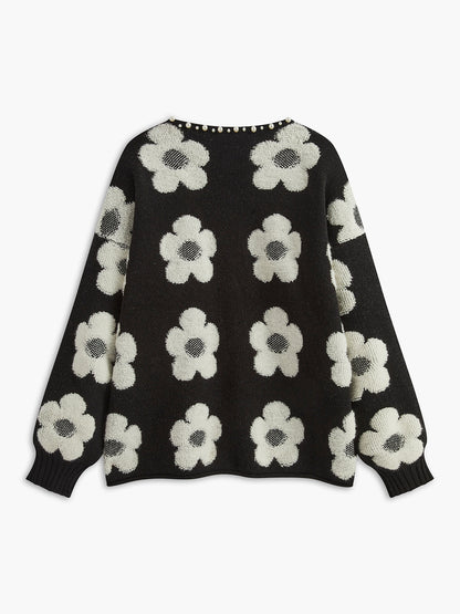 Beaded Trim Floral Cardigan