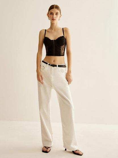 Semi-Sheer Floral Lace Corset Top