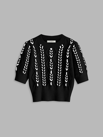 Contrast Binding Cable Knit Top