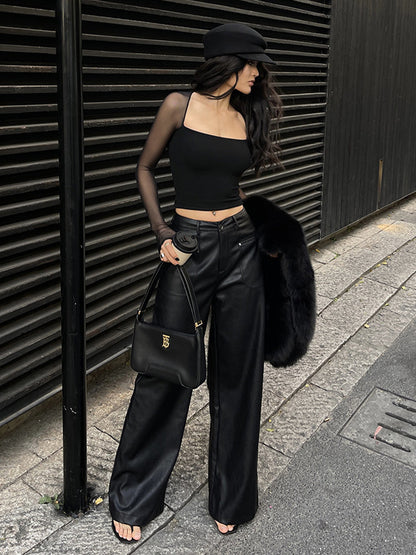 Square Neck Sheer Panel Crop T-Shirt