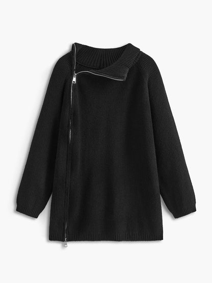 Turtleneck Side Zipper Knit Top