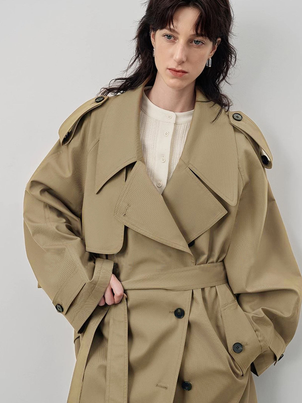 Lapel Oversized Belted Trench Coat