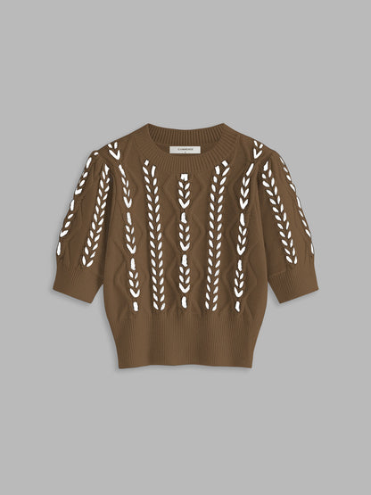Contrast Binding Cable Knit Top