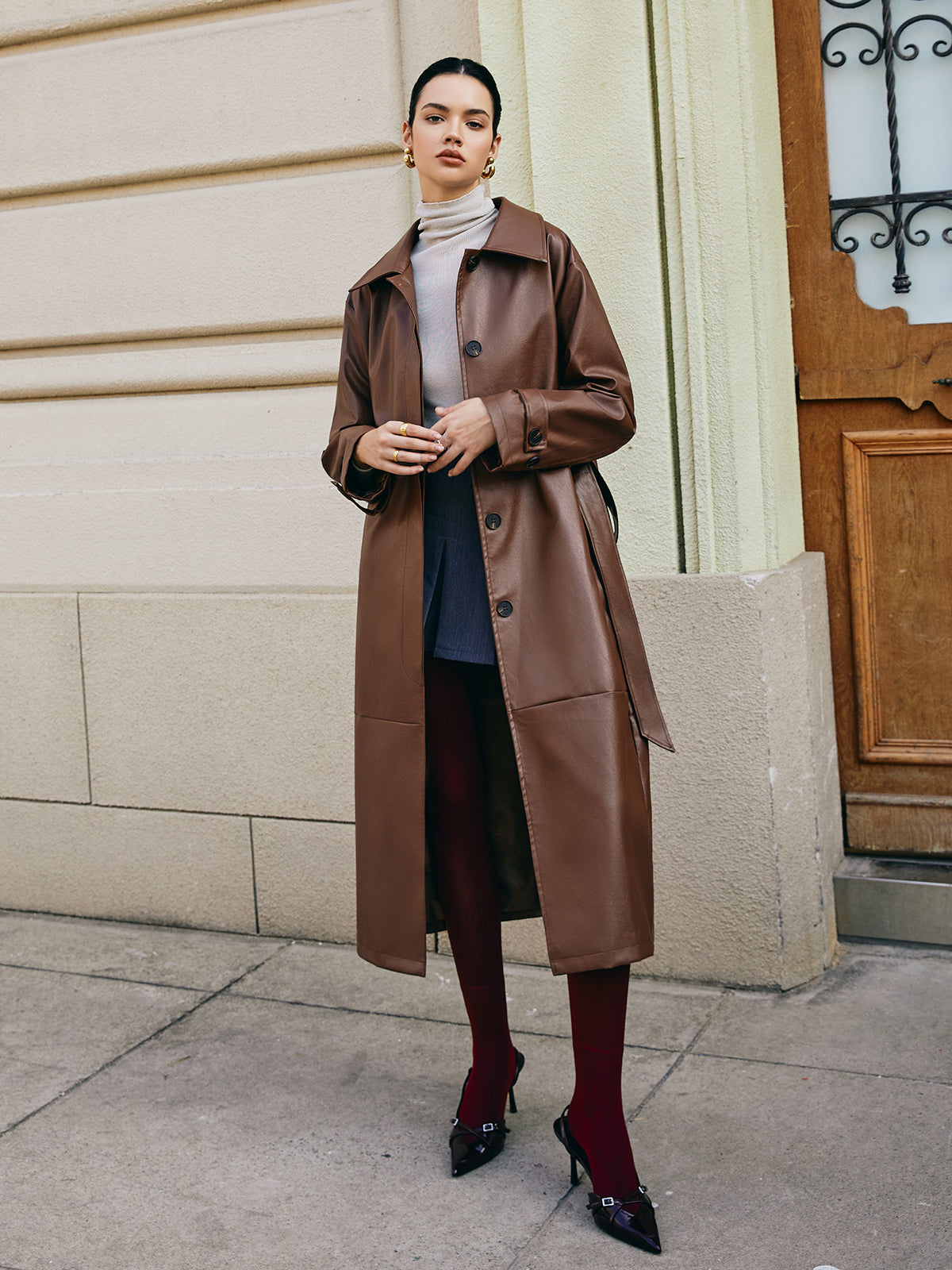 Leisure Faux Leather Long Jacket