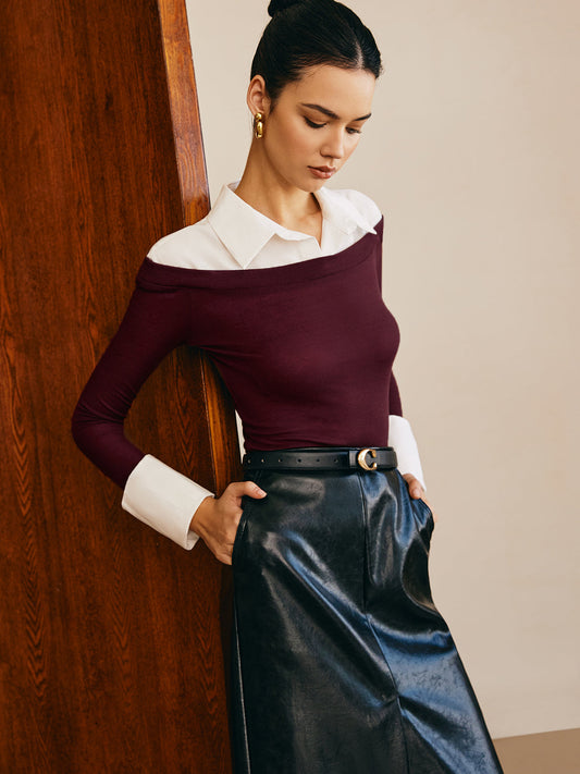 Semi-Sheer Panel Jersey Slim Top