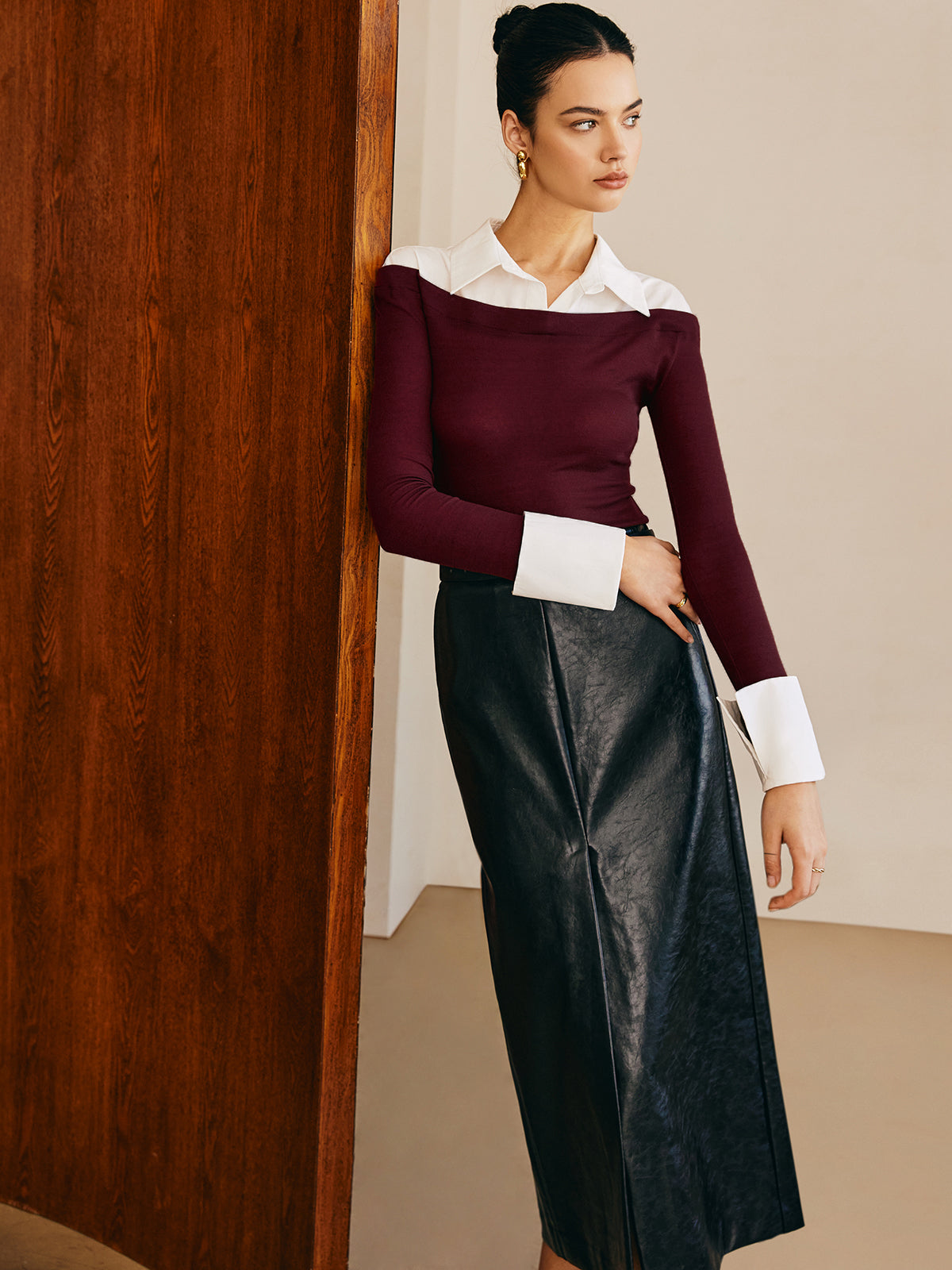 Semi-Sheer Panel Jersey Slim Top