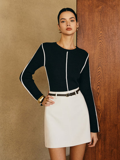 Contrast Piping Slim Knit Top