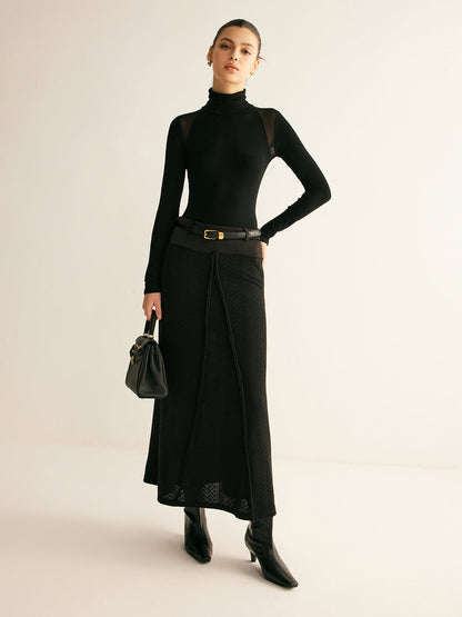 Hollow Piping Sweater Skirt Without Belt