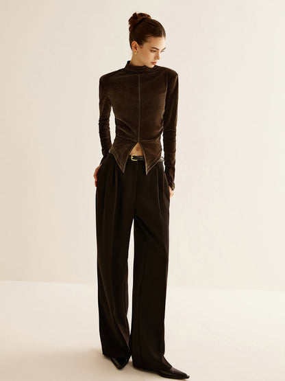 Velvet Mock-Neck Slit T-Shirt