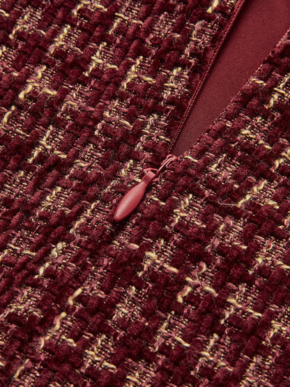 Piping Zipper Tweed Short Dress