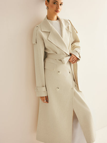 Oversized Lapel Pockets Belted Trench Coat