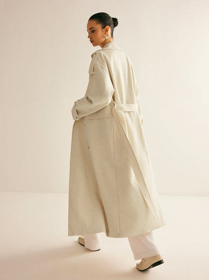 Oversized Lapel Pockets Belted Trench Coat