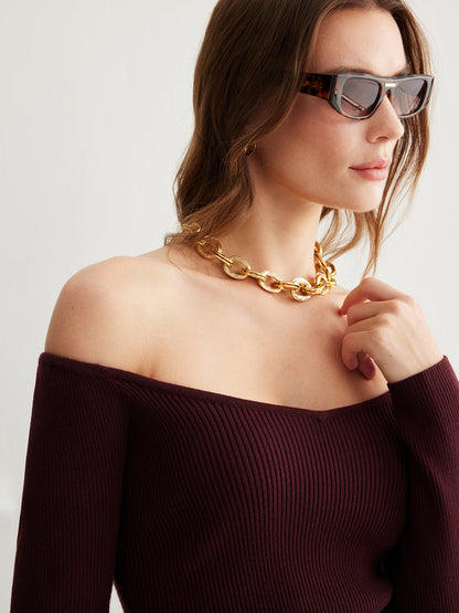 Cold-Shoulder Skinny Sweater