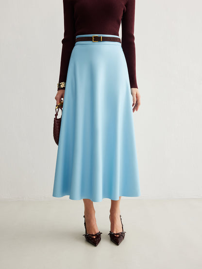 Flowy Zipper PU Leather Skirt Without Belt