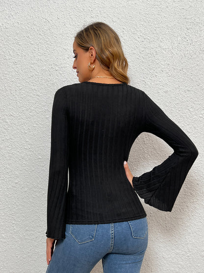 V-Neck Ruffle Slim Top