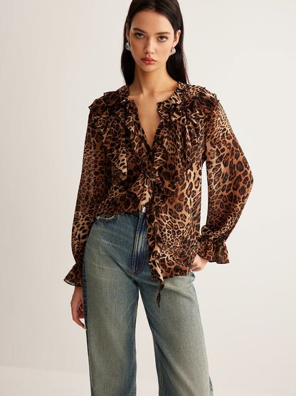 Leopard Printed Ruffle Blouse