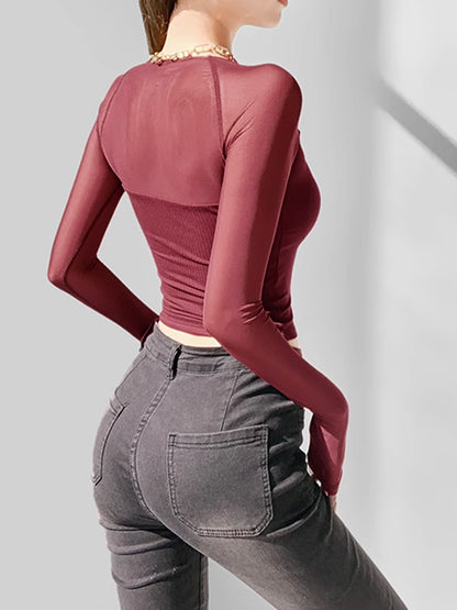 Square Neck Sheer Panel Crop T-Shirt