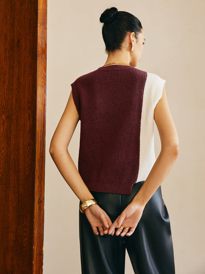 Oversized Color Block Sweater Vest
