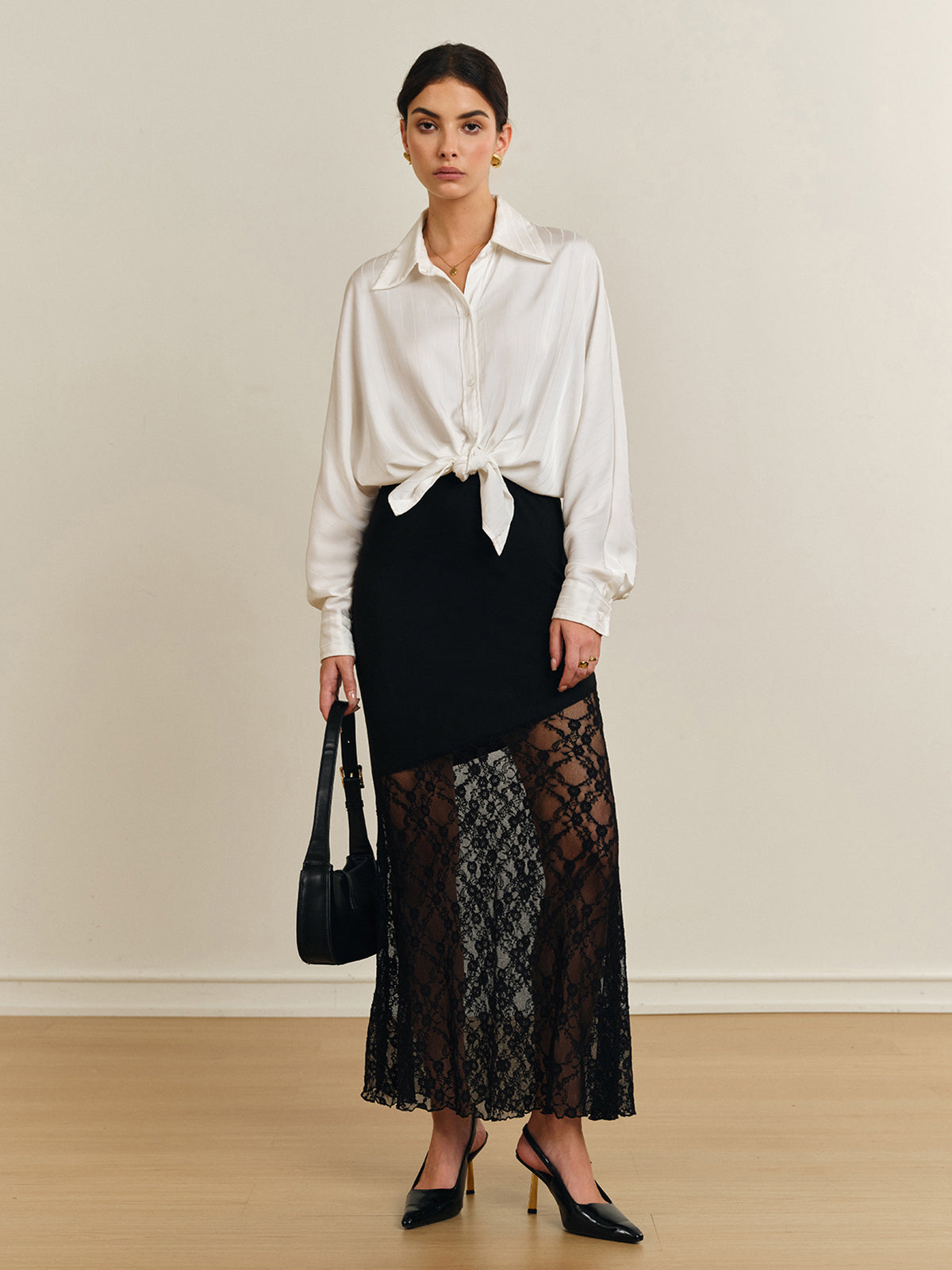 Lace Panel Jersey Skirt