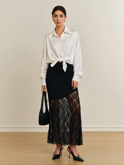 Lace Panel Jersey Skirt