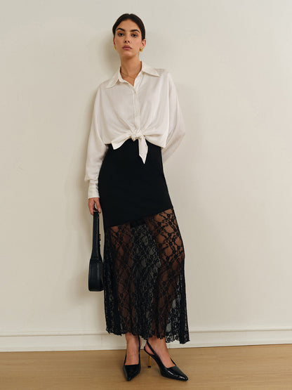 Lace Panel Jersey Skirt