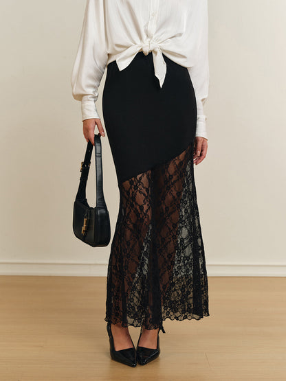 Lace Panel Jersey Skirt
