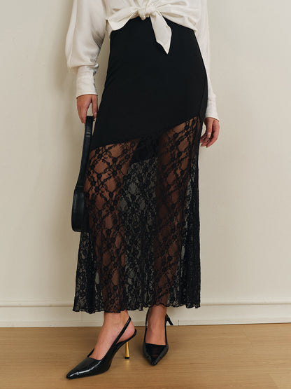 Lace Panel Jersey Skirt