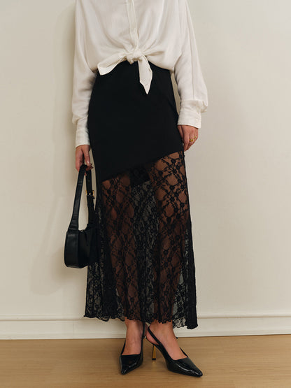 Lace Panel Jersey Skirt