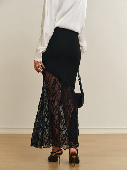 Lace Panel Jersey Skirt