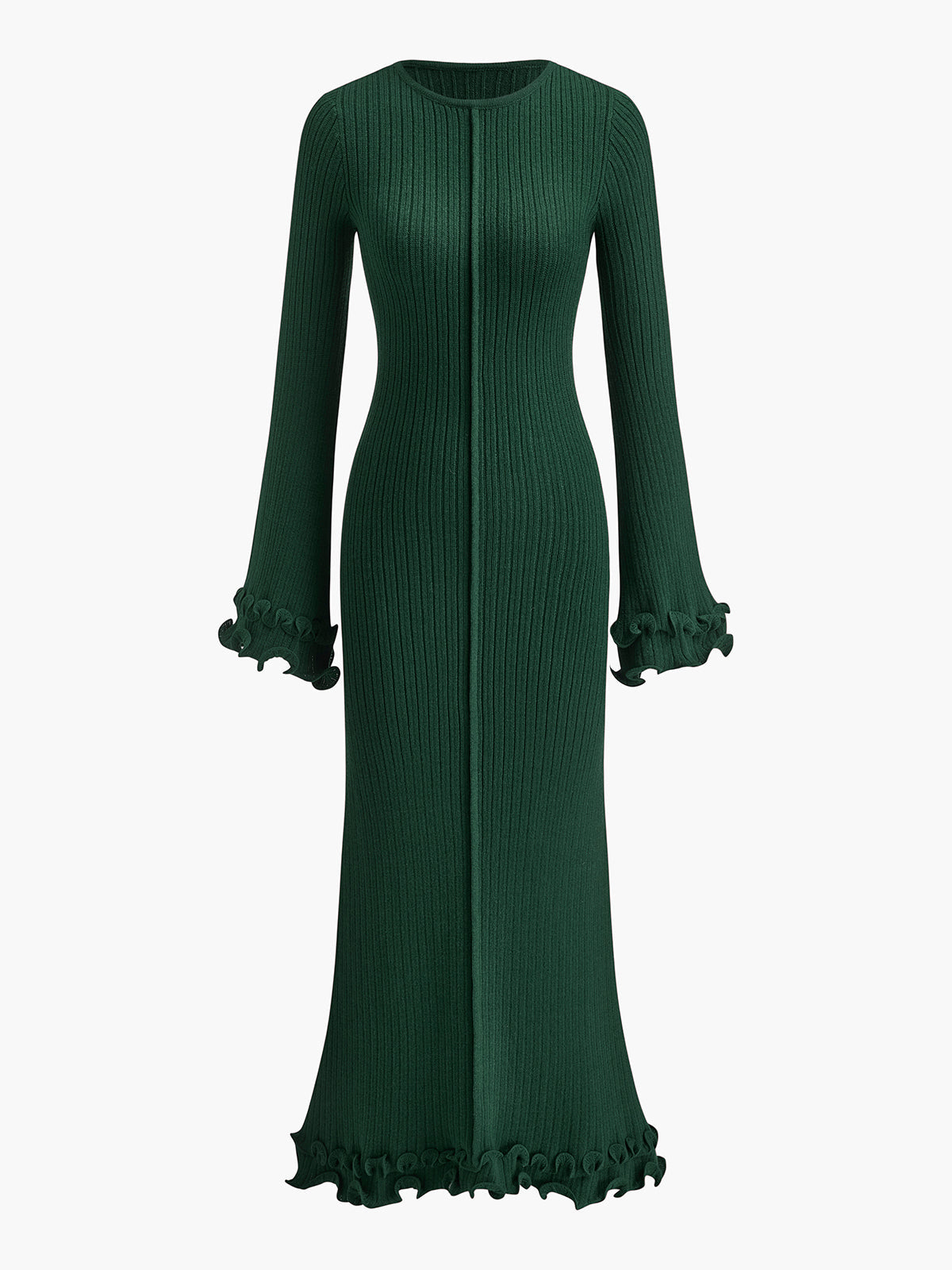 Semi-Sheer Piping Ruffle Drawstring Knit Dress