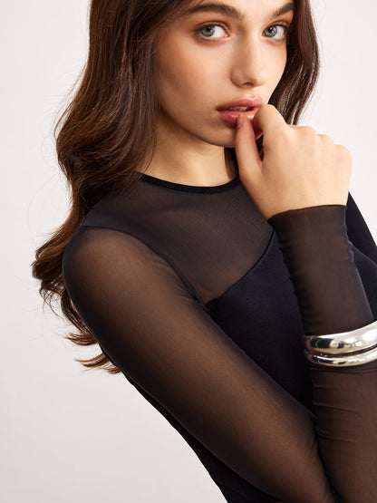 Asymmetrical Sheer Panel Jersey Top