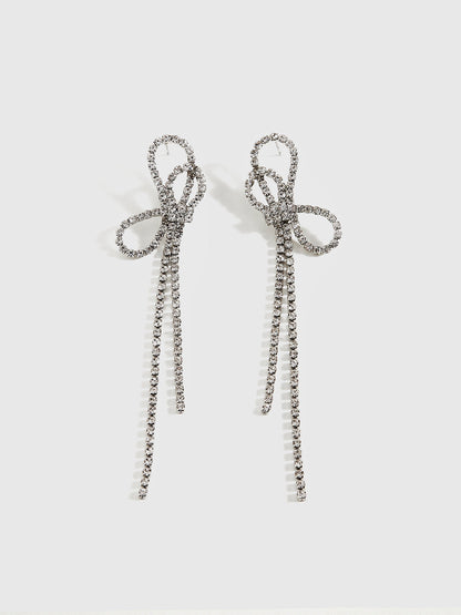 Rhinestone Bow Tassel Earrings