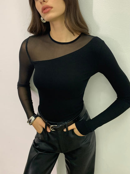 Asymmetrical Sheer Panel Jersey Top