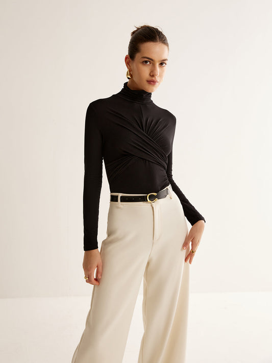 Plain Criss Cross Pleated T-Shirt