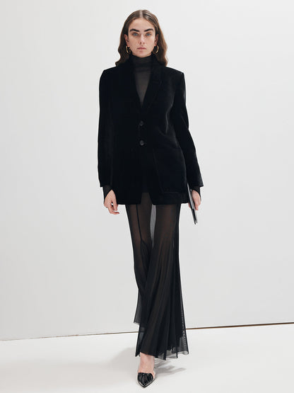 Mock Neck Sheer Mesh Thin T-Shirt