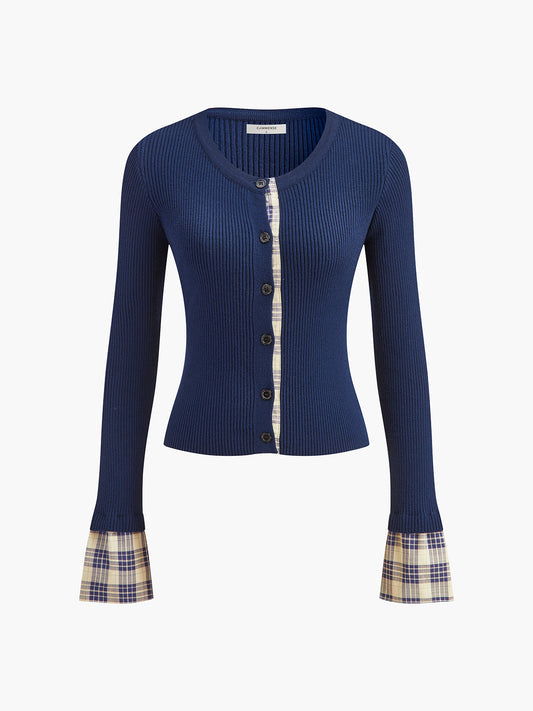Color Block Button Panel Cardigan