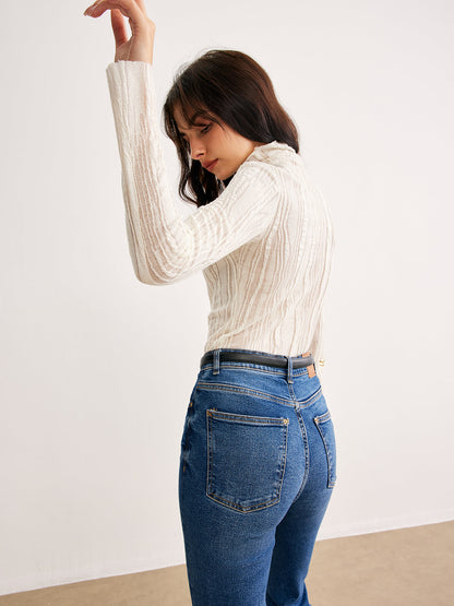 Semi-Sheer Turtleneck Slim T-Shirt