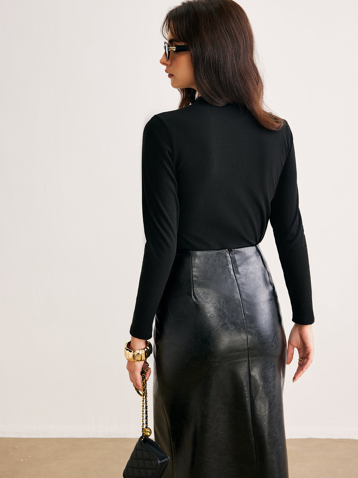 Sheer Lace Detail Slim Knit Top