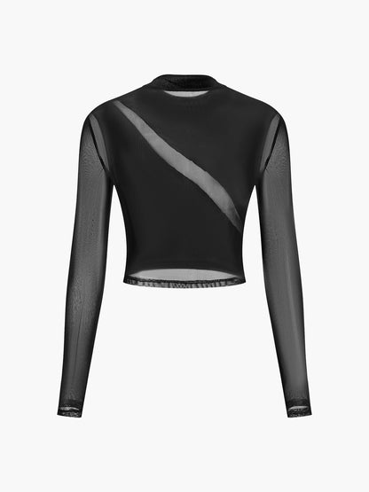 Velvet Panel Sheer Crop T-Shirt