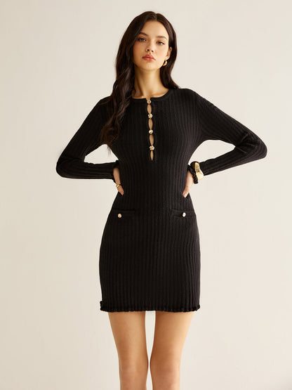Cutout Lettuce Trim Sweater Dress