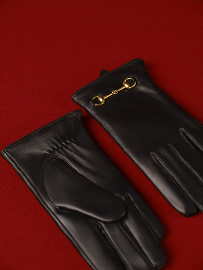 Metal Detail Sheepskin Fleecing Gloves