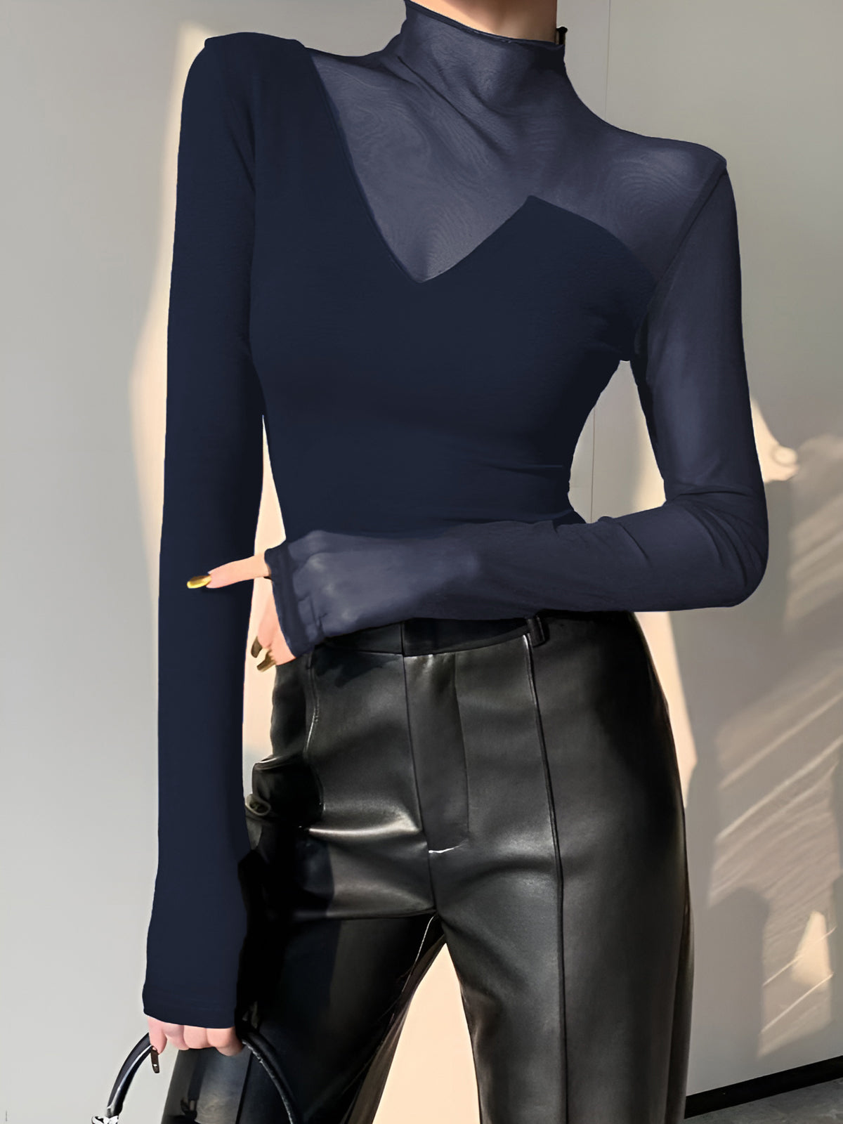 Asymmetrical Sheer Mesh Panel T-Shirt