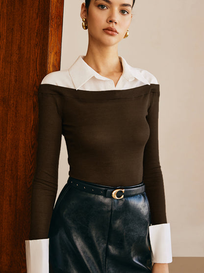 Semi-Sheer Panel Jersey Slim Top