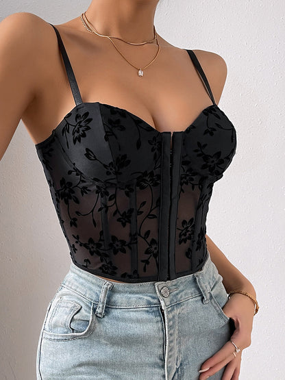 Floral Sheer Mesh Structured Corset