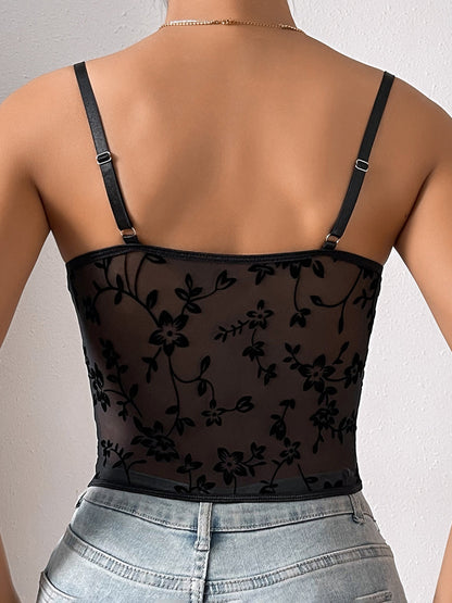 Floral Sheer Mesh Structured Corset