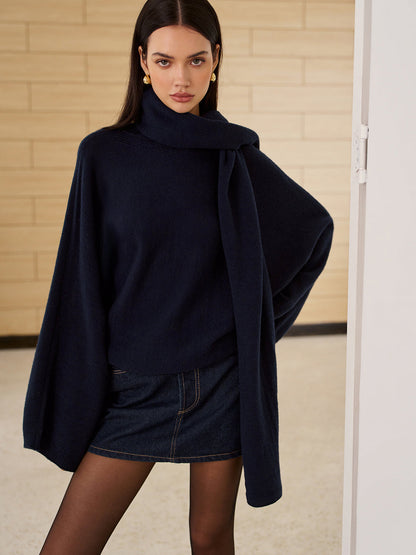 Plain Sweater With Scarf