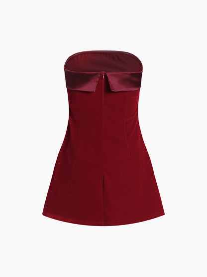 Satin Velvet Strapless Short Dress
