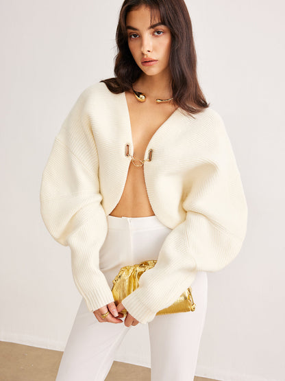 Leg-Of-Mutton Sleeve Metal Cardigan