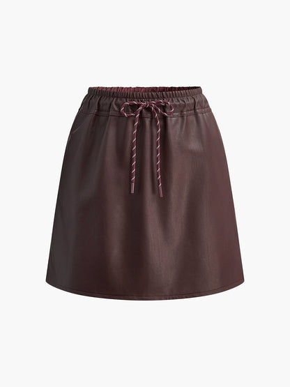 Drawstring Faux Leather Skirt